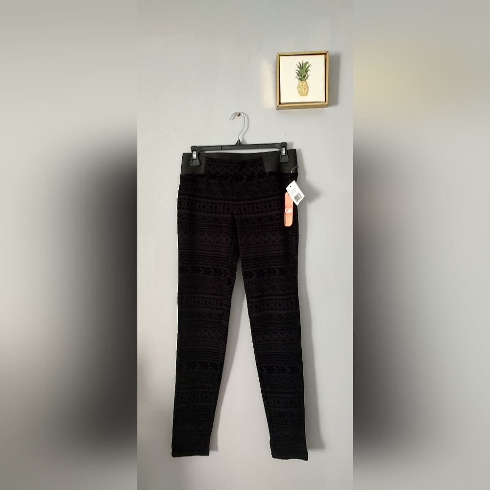 Leggings Women Style Velvet Gb Color Black Elastic Waist Size Medium New